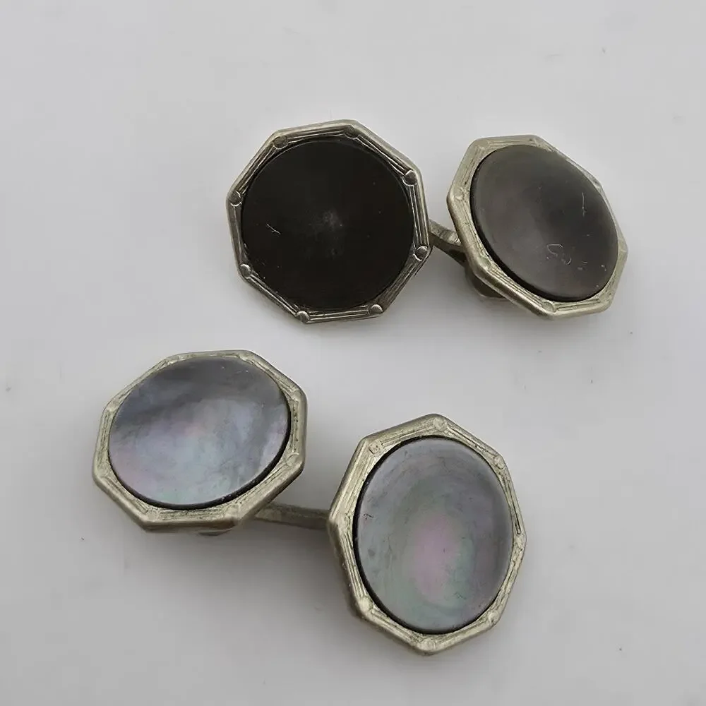 Vintage Silver Plated Octagon Cufflinks Formal Mens Jewelry